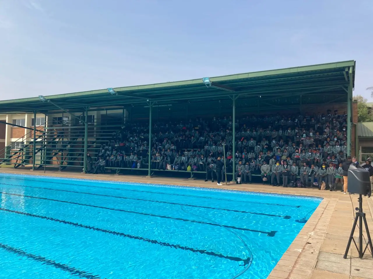 Queens High School swimming pool and grandstand